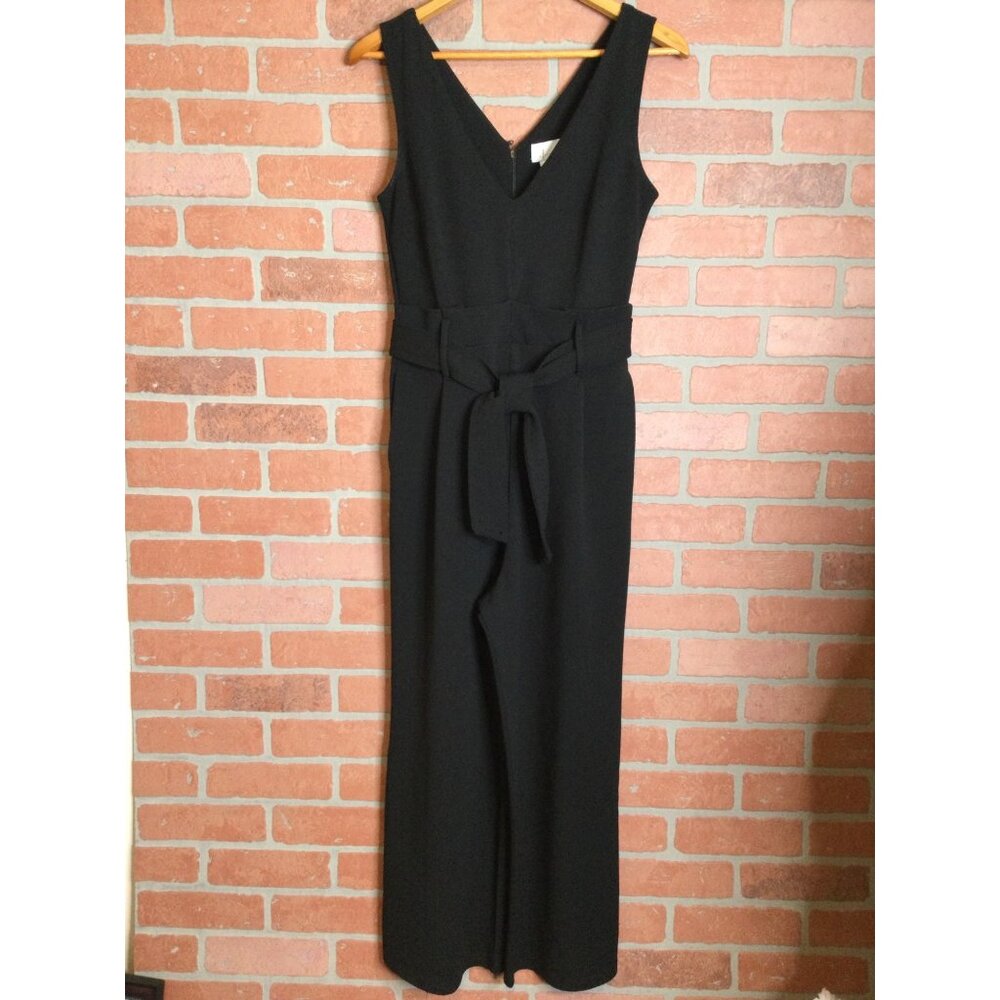 Anthropologie Sleeveless Tie Waist Jumpsuit V Neck Black Small Wide Leg